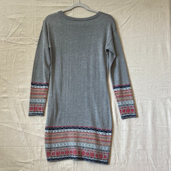Poof! Gray Sweater Midi Dress Women’s‎ M | Southwestern Long Sleeve Soft Knit - Picture 3 of 10